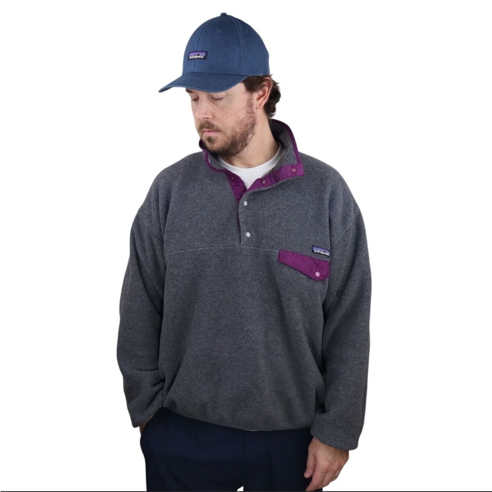 Patagonia Gray Fleece Pullover with Purple Trim